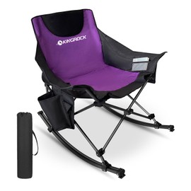 KINGROCK Oversized Rocking Camping Chair, Folding Camp Chairs with Pocket and Carry Bags, Rocking Camping Chairs for Adults with Pillow Cup Holder, Recliner for Outdoor Travel Sports Games