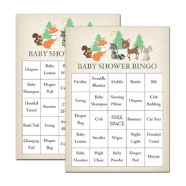 InvitationHouse Woodland Animals Baby Shower Bingo Cards - Prefilled - Set of 24