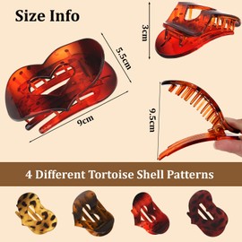 KIUEZIR 4 Pack Heart Flat Claw Clips for Women - Leopard Print Acrylic Hair Holders with Cutout Design, Ergonomic Curve for All-Day Comfort (Office, Dates & Vacation Hair Accessories)