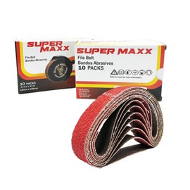 LAUCO Super MAXX 13" L x 0.75" W File Belt Bands Abrasives, 36 GRIT Aluminum Oxide, Pack of 10, Compatible with Super MAXX Expander Wheel, Gray