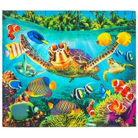 Beachland Toalla de playa de tortuga de 55 x 68 pulgadas, manta de playa tropical submarina 100% algodón, tamaño extragrande familiar (isla de tortuga, XL 55 x 68 pulgadas)