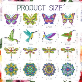 Sitsink Diamond Art Painting Magnets - 16 Pcs Diamond Painting Kits Fridge Stickers Butterfly Dragonfly Humming Bird, Mandala Refrigerator Dimond Magnet Kits for Adults