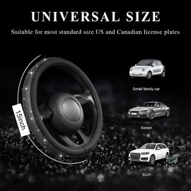 Gasedin Diamond Steering Wheel Cover, 15 Inch Steering Wheel Cover with Crystal Rhinestones for Women, Anti-slip Leather & Bling Diamond Steering Wheel Protector, Car Accessories (Black)