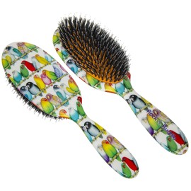 Rock & Ruddle Natural Mixed Bristle Hair Brush for Women and Kids (Large 8.3") - Perfect for Wet or Dry Hair, Detangling Smoothing Blowdrying - Designed & Made in UK - Lovebirds Design
