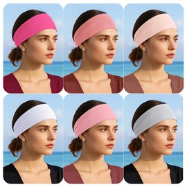 6PCS Headbands for Women Non Slip - Fashion Elastic Sports Hair Bands for Women’s Hair - Soft Cotton Cloth Stretchy Headbands for Girls for Yoga Workout Exercise Running Sports (6colors-7)