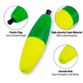 Dr.Fish 15 Pack Fishing Float Cigar Foam Bobbers Peg Floats Slip Fishing Corks Bobber for Santee Catfish Rig Crappie Freshwater Saltwater White/Red XL Size 3"