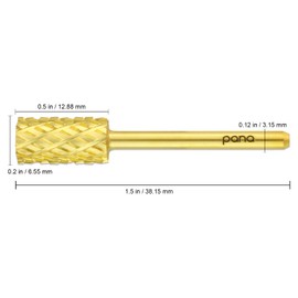 PANA Flat Top Large Barrel 1/8" Shank Size - (Gold, 4X Coarse Grit) - Fast remove Acrylic or Hard Gel Nail Drill Bit for Manicure Pedicure Salon Professional or Beginner