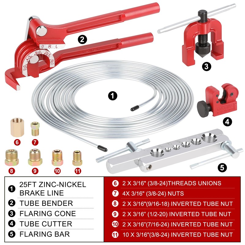 Hromee 3/16 Inch Brake Line Flaring Tool Kit with Zinc-Plated
