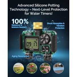 MOES 2 Outlet Sprinkler Timer, Brass Inlet, Programmable Automatic Irrigation Controller, Rain Delay, Manual Watering, 2 Zone Water Hose Timer for Gardens, Lawns, and Hose Systems