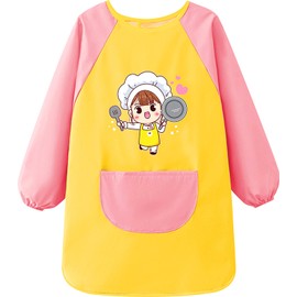 MESU Kids Art Smocks Long Sleeve Apron Waterproof Artist Painting Children Apron Yellow Chef M