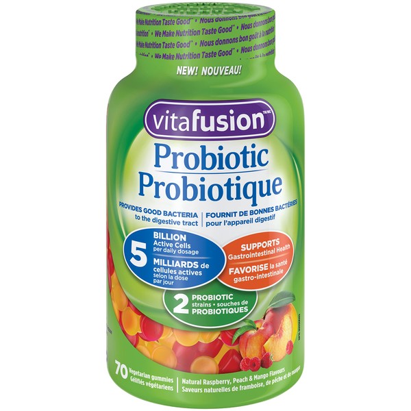 Vitafusion Probiotic Adult Gummies, 2 Probiotic Strains, 5 Billion Active Cells Per Dosage, Supports Gastrointestinal Health, 70 Count, 1 Month Supply, Vegetarian Gummies