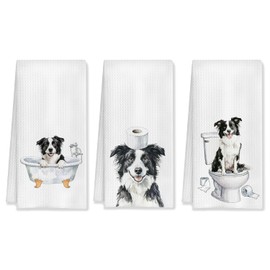 HUGANE Funny Border Collie Bathroom Decor Hand Towels Set of 3, Border Collie Mom Gifts, Gifts for Border Collie Lovers, Kids Dog Bathroom Decor, 16x24 Inch