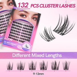 Natural Lash Extension Kit 132Pcs Cluster Lashes 9-13MM Wispy Eyelash Extensions Individual Lashes Kit with Lash Bond and Remover Tweezers DIY at Home by MLEN DIARY