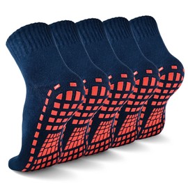 NOVAYARD 5 pares de calcetines antideslizantes con agarre pegajoso, calcetines de yoga, pilates, hospital, para hombres y mujeres, Azul marino, Large