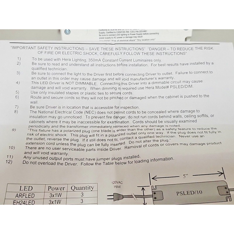 Hera Model PSLED/10 Power Supply - Not Dimmable - 2"