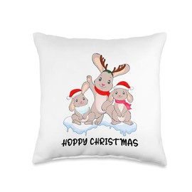 Bunny Christmas Rabbit Pajamas For Girls Rabbit Family Bunny Hoppy Christmas Throw Pillow, 16x16, Multicolor