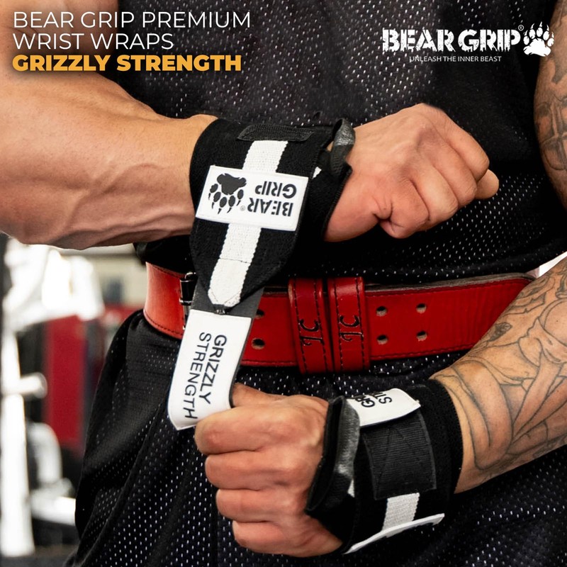 BEAR GRIP - Premium Heavy Duty Weightlifting Wrist Wraps Bodybuilding