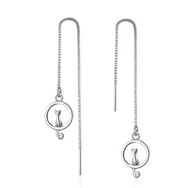 Cute Cat Drop Dangle Earrings for Women/Girls 925 Sterling Silver Chain Ear Thread Dangle Earring (S01)