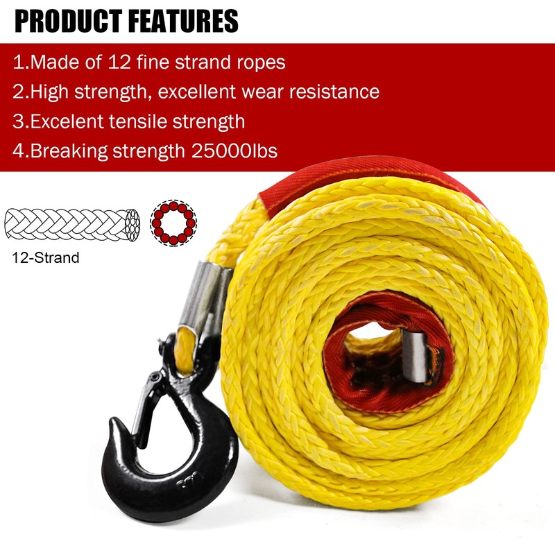 Synthetic Winch Rope 1/2" x 92'-25000 lbs Winch Line with
