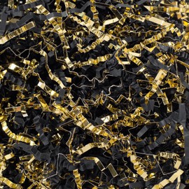 Wowxyz 1 LB Crinkle Cut Paper Shred Black & Gold Crinkle Shredded Paper for Gift Baskets - Gift Box Bag Filler - Confetti Stuffing for Birthday, Holiday Present Packaging Wrapping