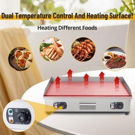 PioneerWorks 29" Commercial Electric Griddle with Precise Temperature Control 122°F-572°F, 3000W Stainless Steel Electric Grill,Flat Top Countertop Griddle for Kitchen Restaurant, 110V 60HZ (No Plug)