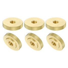 sourcing map Knurled Thumb Nuts, 6Pcs M6 x D20mm x H5mm Brass Flat Head Through Hole with Collar Flat Head Through Hole Round Knobs Fasteners for 3D Printer Parts, Machine Tools