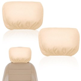 CREATCABIN 2Pcs Universal Headrest Covers for Cars Trucks Flexible Elastic Headrest Cover Soft Breathable Headrest Protectors Reusable Car Seat Head Rest Dust Cover for Most Models Beige 10.6x9.4 Inch