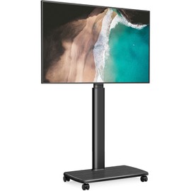 FITUEYES Rolling TV Floor Stand for 32 to 65 70 Inch TVs, Portable Tall TV Stand on Wheels, Black Mobile TV Cart with Castors, Swivel Mount, Corner TV Stands for Bedroom, Living Room, Small Dorm