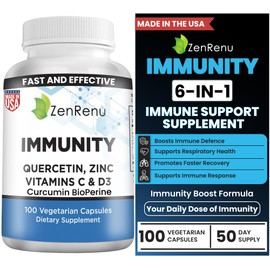 Zenrenu Immunity Quercetin 700 mg Zinc Vitamin C Vitamin D Immune Support Supplement with Curcumin - Easy to Absorb Immunity Supplement, 100 Vegetarian Capsules 50 Day Supply
