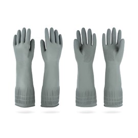 DABOGOSA Mamison 2 Pairs Reusable Waterproof Household Dishwashing Cleaning Rubber Gloves, Non-Slip Kitchen Glove (Grey, Large (Pack of 2))