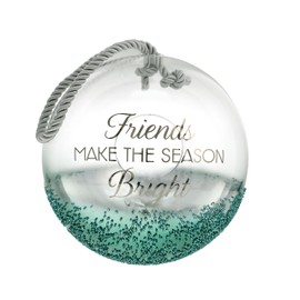 Pavilion - Friends Make The Holiday Season Bright - 9.5" Hand Blown Glass Silver Green Beaded Rope Lantern LED Candle Holder Winter-Themed Terrarium Holder Holiday Christmas Winter Wonderland Decor