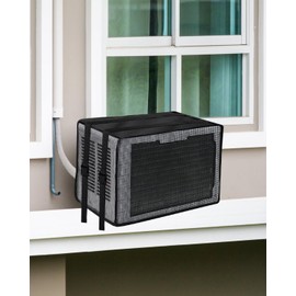 Mesh Window AC Cover, U-Shape Air Conditioner Protection Cover for Outside, Dustproof Waterproof AC Outdoor Unit Cover with Drip Cushion, Reduce Noise and Easy Air Flow (21" x 16" x 15")