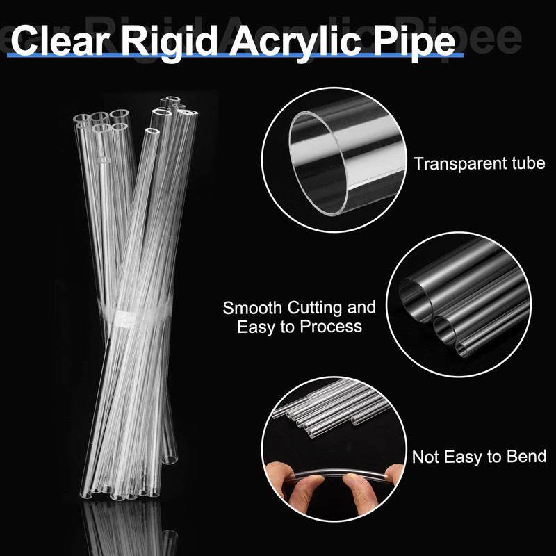 sourcing map 3Pcs Clear Rigid Acrylic Pipe, 6mm(0.24") ID x