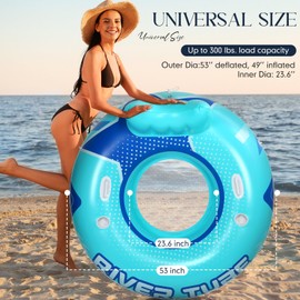 Glimin 2 Pcs Blue 53" Heavy Duty River Tube Float Inflatable Pool Floating Tube for Adult Large River Raft Water Chair Lounger with Mesh Bottom Backrest 2 Cup Holders and Handles, Holds 300lb