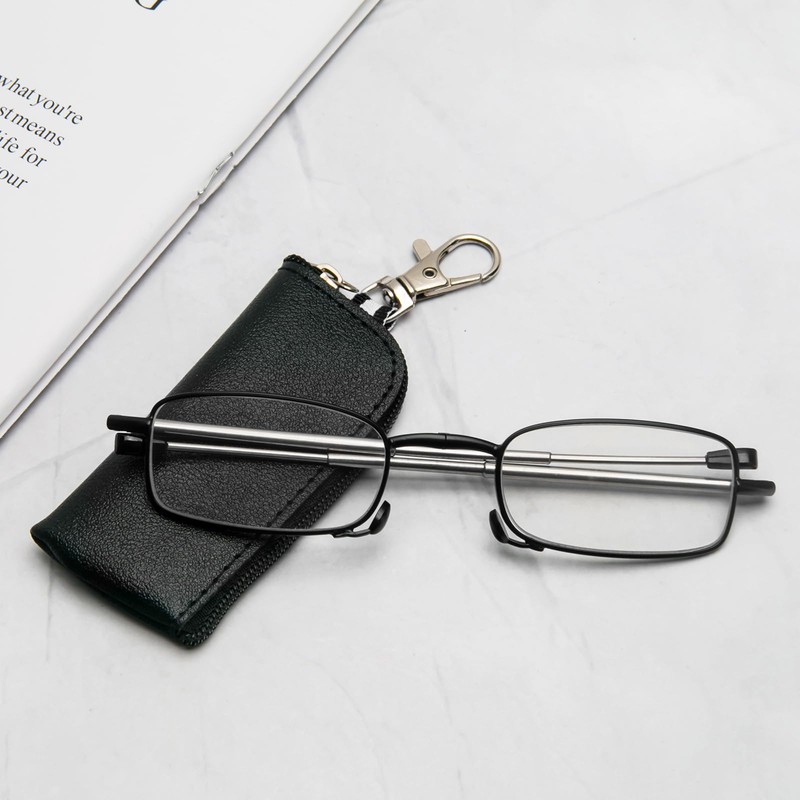 3 Pack Folding Reading Glasses with Keychain Compact Bags Women