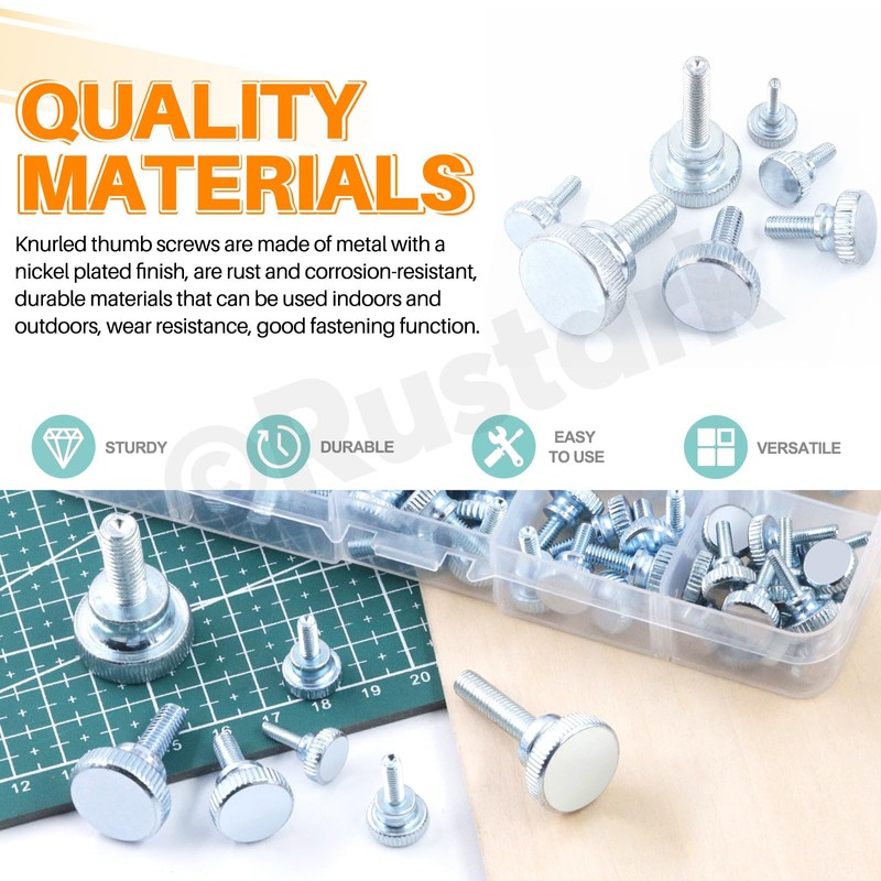 Rustark 65Pcs 7 Sizes Zinc Plated Knurled Thumb Screws Flat