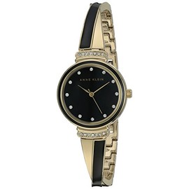 Anne Klein Women's AK/2216BKGB Premium Crystal Accented Gold-Tone and Black Bangle Watch