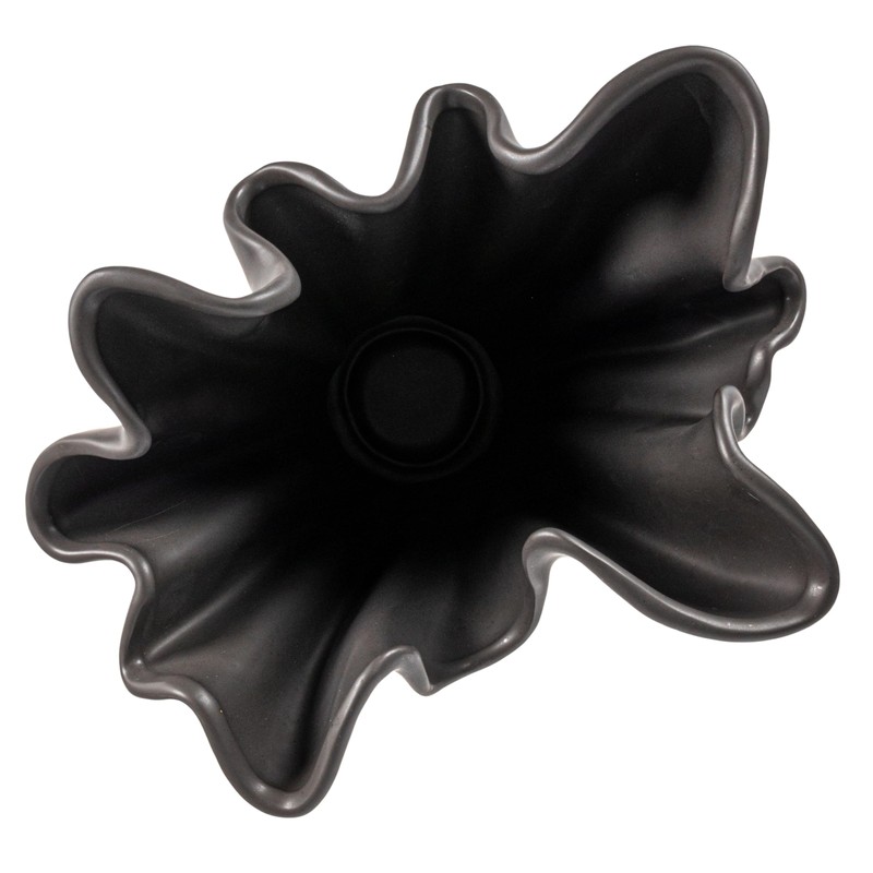Bloomingville Stoneware Ruffled Vase with Reactive Glaze, Black