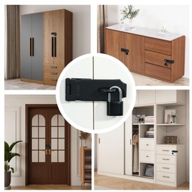 SAYAYO Shed Lock Hasp Door Lock with Padlock & 4 Keys, Black Gate Latch Hasp and Staple Door Clasp Heavy Duty, SUS304 Stainless Steel 4-Inch