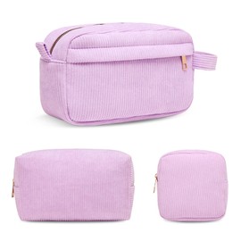 Schminktasche Mädchen Cord Kosmetiktasche Kulturbeutel Damen Klein Make Up Tasche Beautycase Schminkkoffer Waschtasche Kosmetikbox Travel Cosmetic Bag Lippenstifttasche Organizer Lila 3 Stück