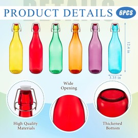 Teenyyou 6 Pcs Assorted Color Glass Bottles 500 ml/ 16.9 oz Decorative Wine Bottles Flip Top Glass Water Bottle with Airtight Lid for Home Decor Garden Tree Yard Outdoor Decorations