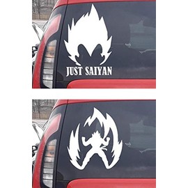 Biz Bugs Just Saiyan 5.5" H + Super Saiyan Goku POWERING UP 5.5" H DBZ TV Series Vinyl Decal Stickers for Cars Laptops Windows Trucks Vans White