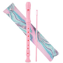 Jasenna Soprano Recorder, Elementary School Student, Beginner, 8 Hole C Key Soprano Recorder, Cleaning Stick, Fingering Chart, Leather Storage Bag (2-Pink Green Splash-ink)