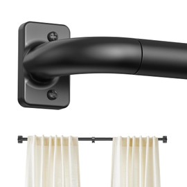 GXOACKJ Black Curtain Rods for Windows 66 to 120, 1 inch Adjustable Heavy Duty Curtain Rods, Blackout Wrap Around for Bedroom, Kitchen and Outdoor Patio