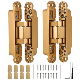LOPYXBR 2 PCS 6 Inch Hidden Door Hinge Heavy Duty Invisible Hinges Gold Concealed Door Hinge 180 Degree 3-Way Adjustable Butt Hinge, 88 Lb Load Capacity(6 x 2.5 x 1)