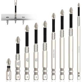 Azttior High Magnetic Screwdriver Drill Bit Set (9 Pieces), PH2 Magnetic Screwdriver Drill Bit Set, Bit Magnetic Screwdriver Set for Electric Drill; Non-Slip Phillips Bits 25-150 mm