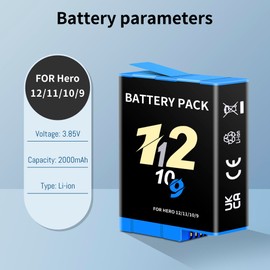 SUGUBU Battery Charger Kit for Hero 12 11 10 9 Black, 2-Pack Battery + Dual-Charge Case with Type-C Charging Cord for hero12 11 10 9 Original Batteries Accessories (2 Batteries+ 1 Charging Box)