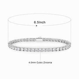 4mm CZ Tennis Bracelet, 18k White Gold Plated 4MM Iced Out Round-Cut Cubic Zirconia Tennis Bracelet for Women Men 6.5/7/7.5 Inches (7.5inch)