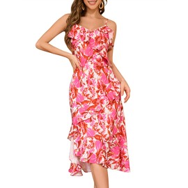 Aupuls Casual Dress Floral Maxi Dress Long Dress Dresses for Wedding Guest Ruffle Maxi Dress Womens Sundress V Neck Dress Aupyh01 Redpinkflower M