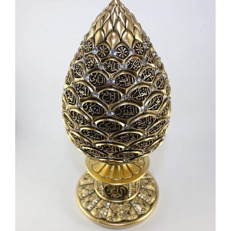 Islamic Table Decor Gold Egg Sculpture Figure Arabic 99 Names